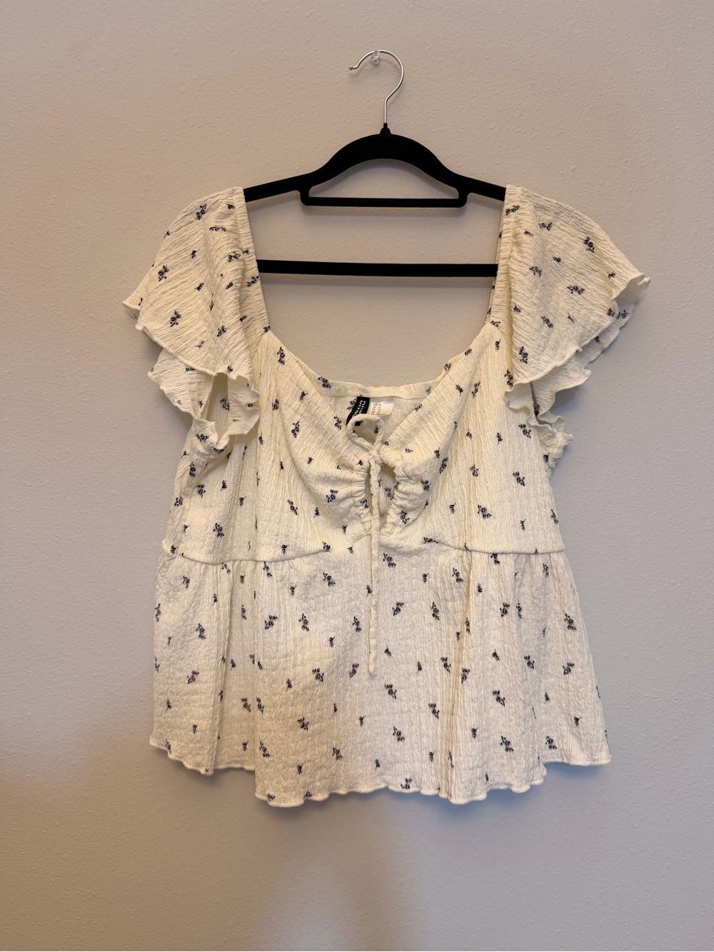 H&M Cream Peplum Top with Navy Floral Print
